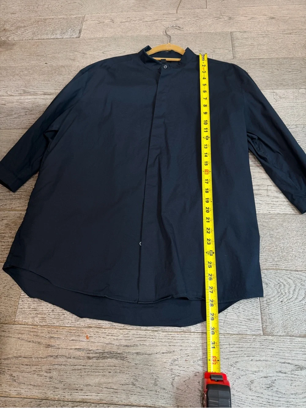 COS Navy Blue Grandad Collar Shirt Cotton Poplin Band Mandarin Collar Top Sz L - Picture 7 of 12